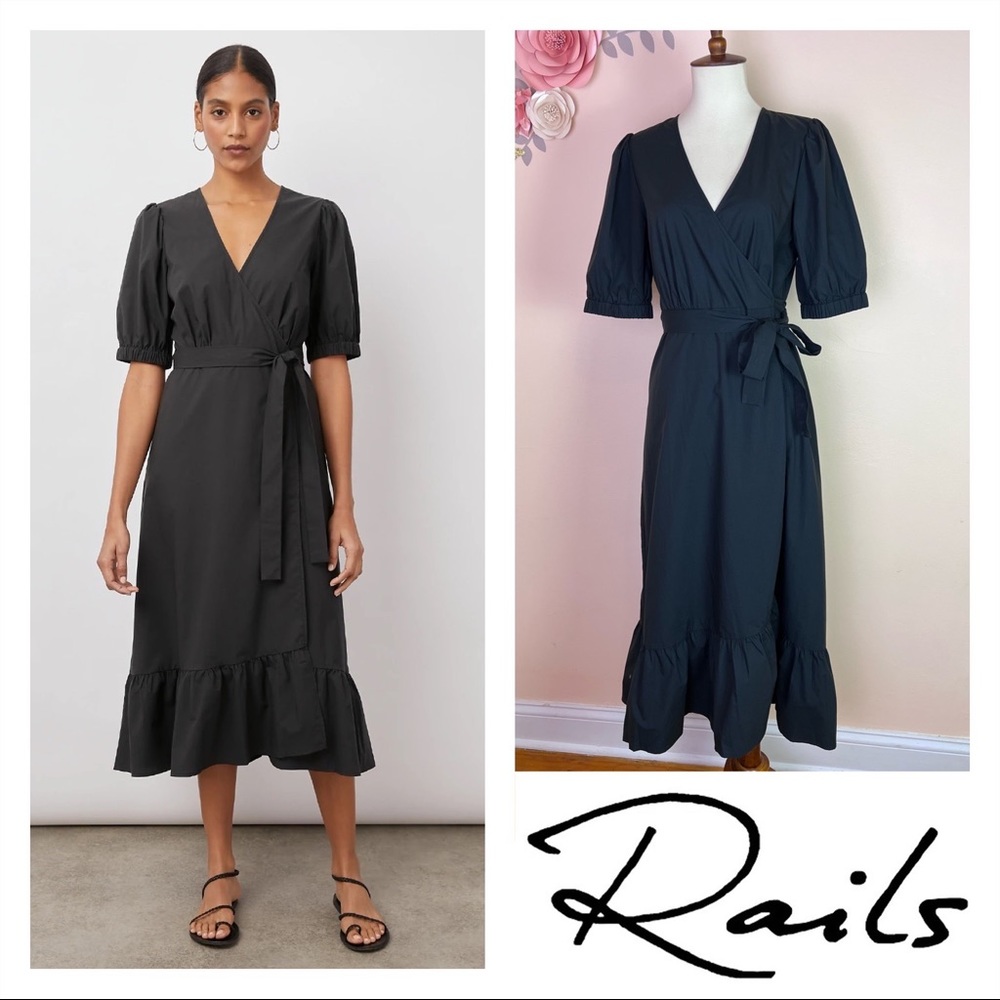 New! RAILS Isabel Wrap Cotton Poplin Ruffle Midi Dress